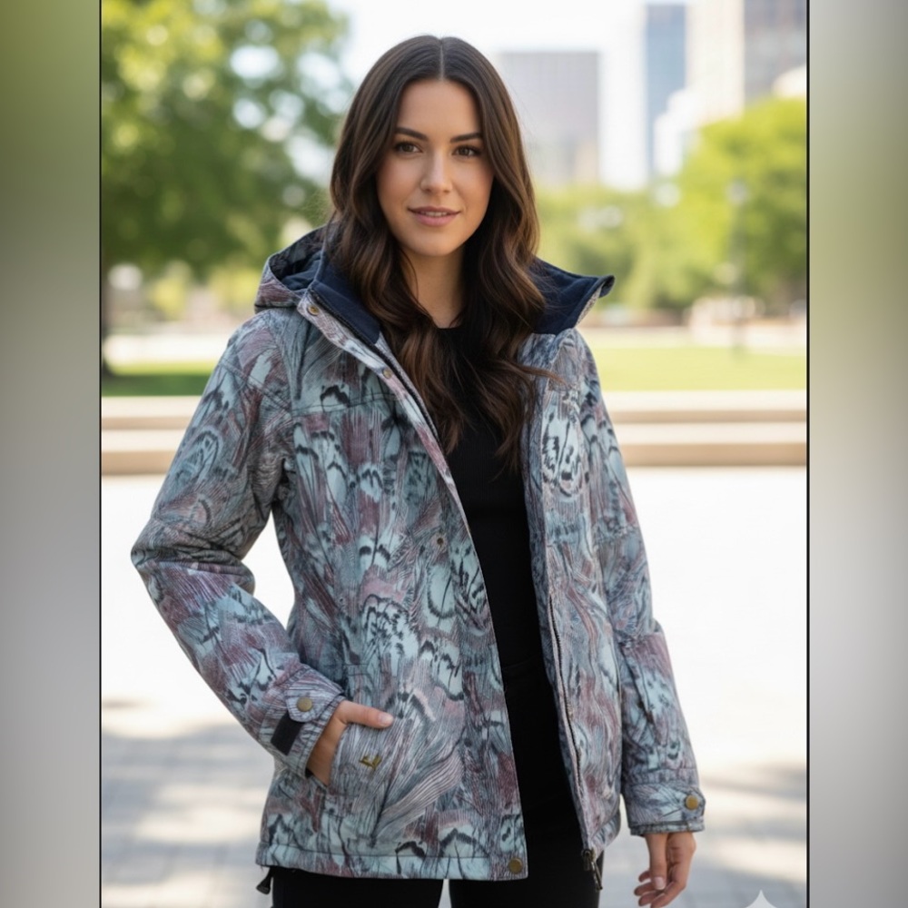 Burton “Cool Flavors” Jet Set Snowboard Women's Jacket XS Feather Print Dryride